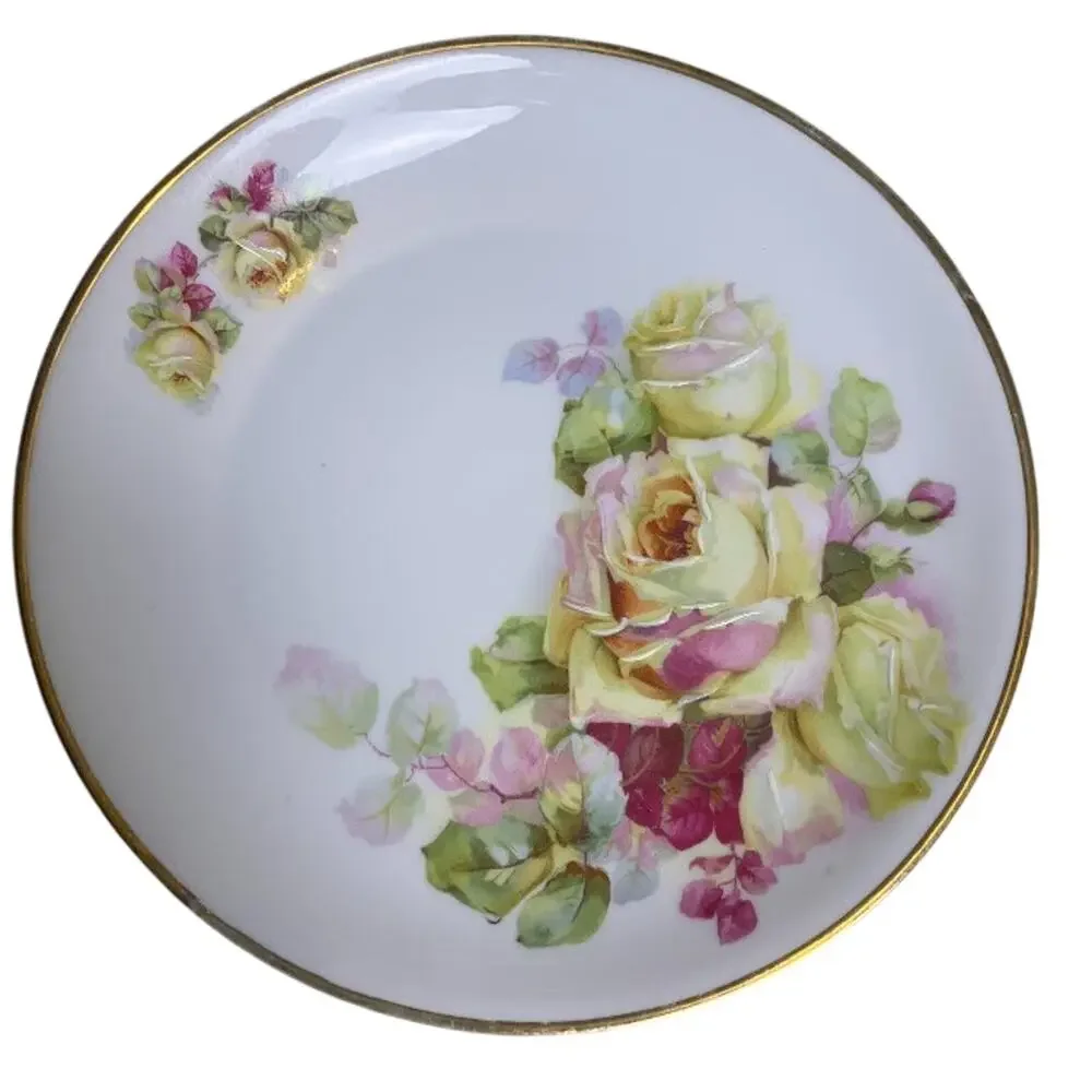 Antique C.T. Altwasser Plate Germany Hand Painted Rose Gold Trim Platter 8.25”